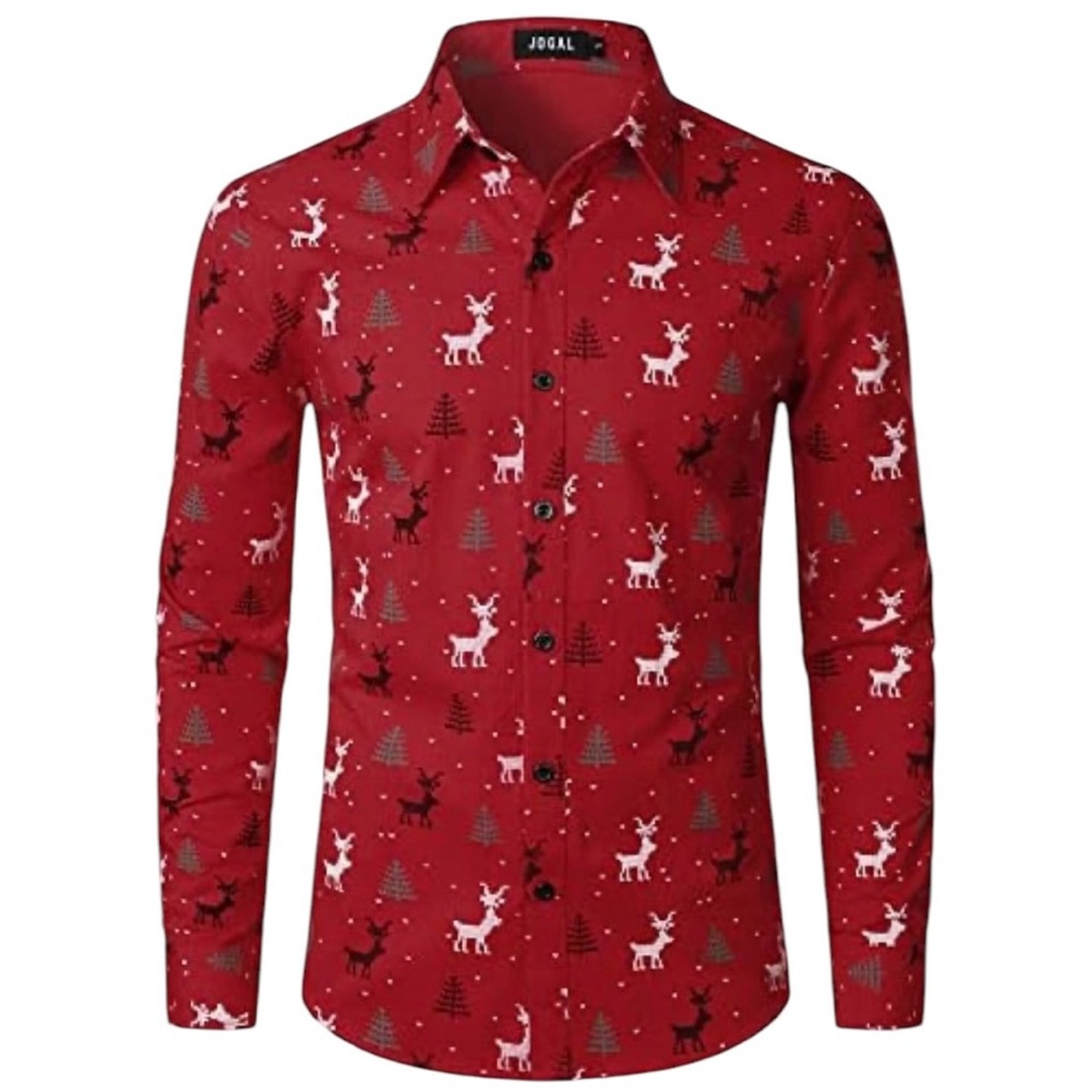 Jogal Men’s Red Cotton Button Down Holiday Shirt Size M